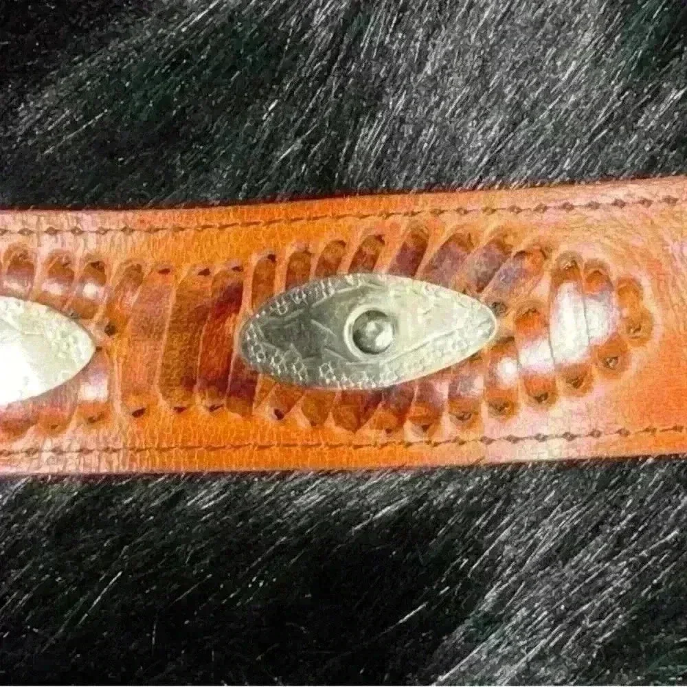 Vintage Handmade Brown Leather Wide Belt Oval